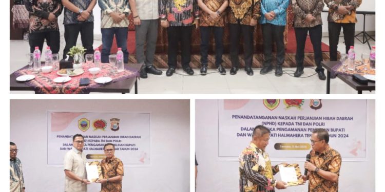 PJ Bupati Halteng Teken NPHD Bersama TNI-Polri, Dihadiri Danrem 152/Baabullah