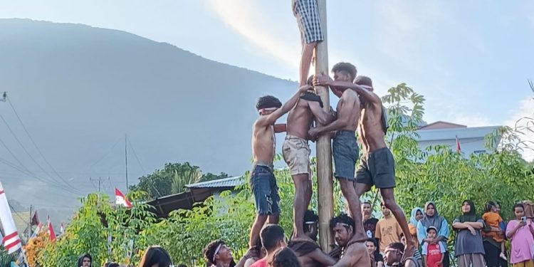 Warga Tabona Gelar Ajang Panjat Pinang